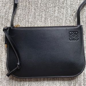 LOEWE Gate Double Zip Black Leather Pouch Crossbody